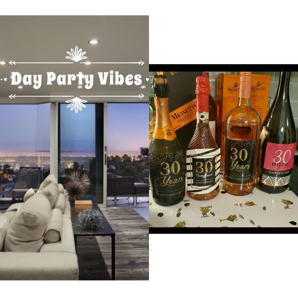 Day Party Vibes: 30th Birthday Wine Bottle Labels | 5 For $22 Deal